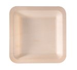 Piatto piano monouso - quadrato - 21,5 x 21,5 cm - legno - colore naturale - Signor Bio - conf. 50 pezzi