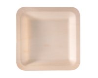 Piatto piano monouso - quadrato - 21,5 x 21,5 cm - legno - colore naturale - Signor Bio - conf. 50 pezzi