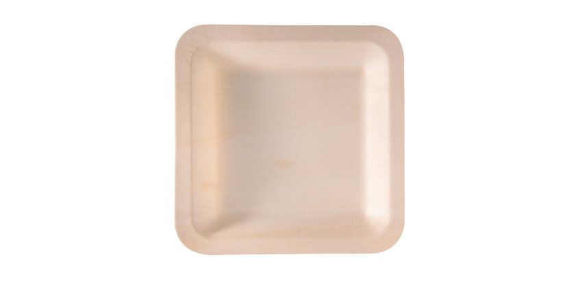 Piatto piano monouso - quadrato - 21,5 x 21,5 cm - legno - colore naturale - Signor Bio - conf. 50 pezzi