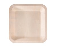 Piatto piano monouso - quadrato - 25 x 25 cm - legno - colore naturale - Signor Bio - conf. 50 pezzi