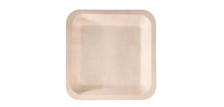Piatto piano monouso - quadrato - 25 x 25 cm - legno - colore naturale - Signor Bio - conf. 50 pezzi