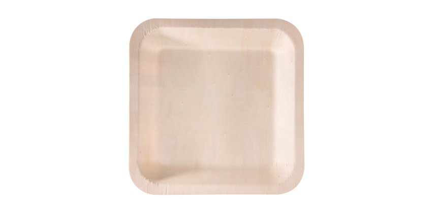 Piatto piano monouso - quadrato - 25 x 25 cm - legno - colore naturale - Signor Bio - conf. 50 pezzi