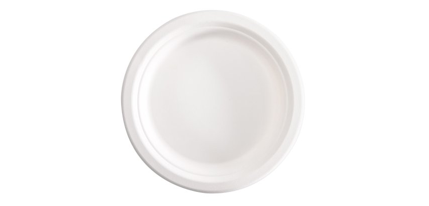 Piatto piano monouso - rotondo - diametro 18 cm - canna da zucchero - bianco - Signor Bio - conf. 50 pezzi