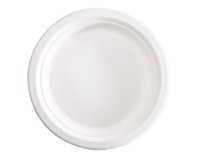 Piatto piano monouso - rotondo - diametro 18 cm - canna da zucchero - bianco - Signor Bio - conf. 125 pezzi