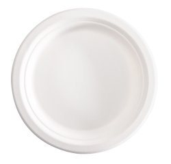 Piatto piano monouso - rotondo - diametro 18 cm - canna da zucchero - bianco - Signor Bio - conf. 125 pezzi