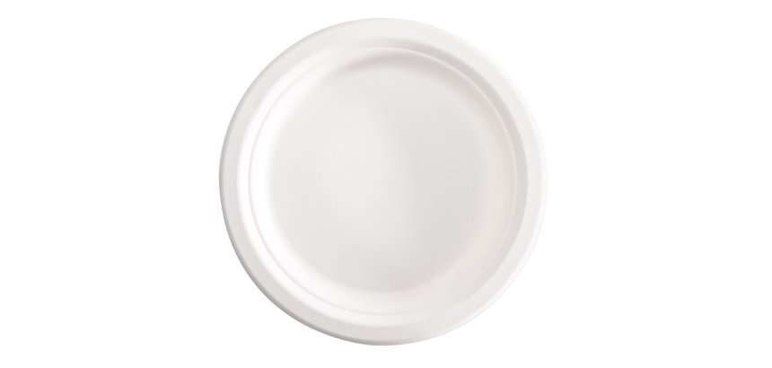 Piatto piano monouso - rotondo - diametro 18 cm - canna da zucchero - bianco - Signor Bio - conf. 125 pezzi