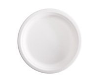 Piatto piano monouso - rotondo - diametro 23 cm - canna da zucchero - bianco - Signor Bio - conf. 50 pezzi