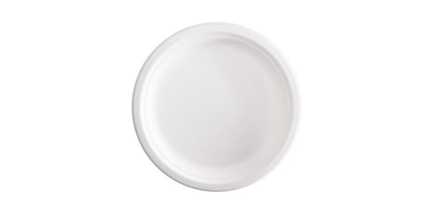 Piatto piano monouso - rotondo - diametro 23 cm - canna da zucchero - bianco - Signor Bio - conf. 50 pezzi