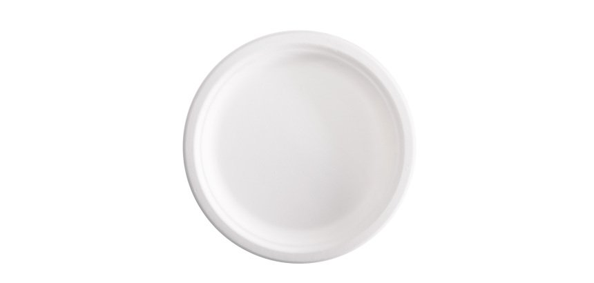 Piatto piano monouso - rotondo - diametro 23 cm - canna da zucchero - bianco - Signor Bio - conf. 50 pezzi