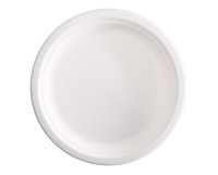 Piatto piano monouso - rotondo - diametro 23 cm - canna da zucchero - bianco - Signor Bio - conf. 125 pezzi