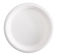 Piatto piano monouso - rotondo - diametro 23 cm - canna da zucchero - bianco - Signor Bio - conf. 125 pezzi