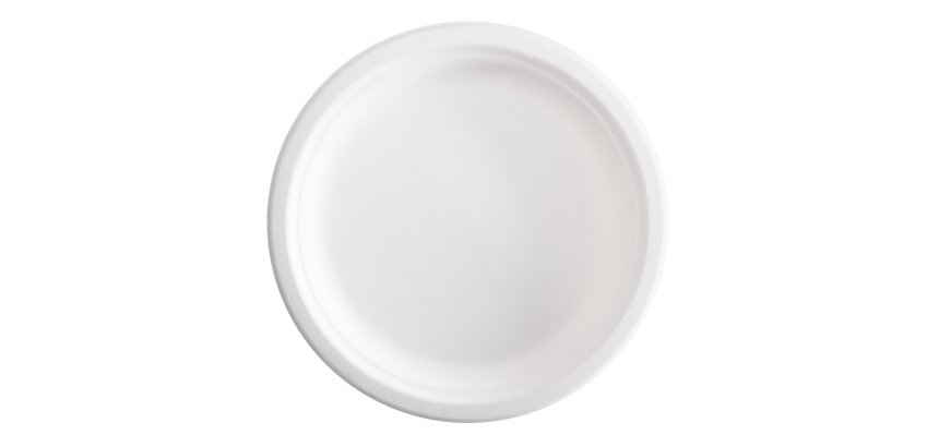 Piatto piano monouso - rotondo - diametro 23 cm - canna da zucchero - bianco - Signor Bio - conf. 125 pezzi