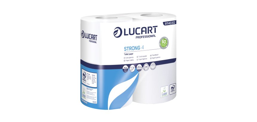 Carta igienica Strong 4 - 2 veli - 496 strappi - bianco - Lucart - pacco 4 rotoli