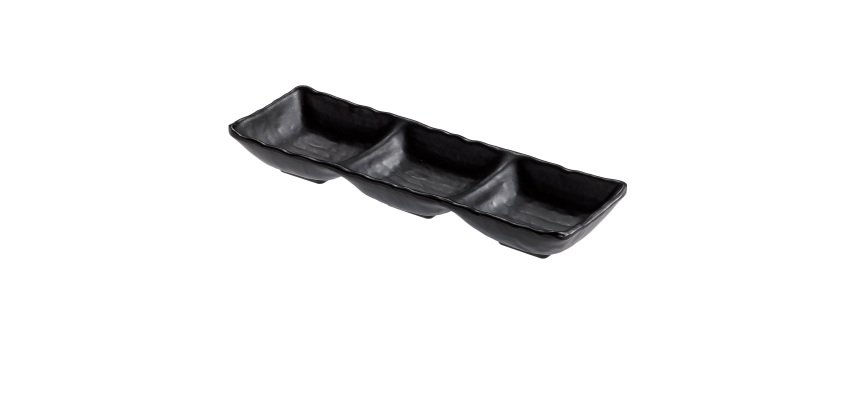 Vassoietto a tre scomparti - 27 x 9 x 3,5 cm - melamina - nero - Leone