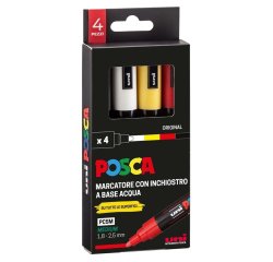 Marcatore Uni Posca PC5M - punta media 1,8-2,5 mm - colori assortiti - Uni Mitsubishi - conf. 4 pezzi