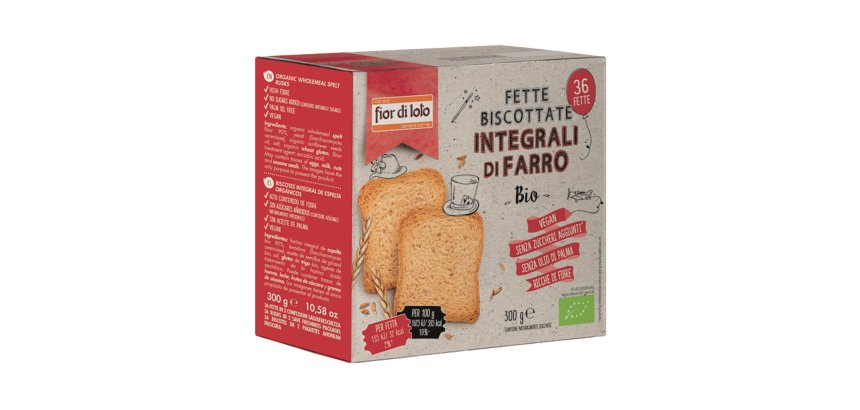 Fette biscottate integrali al farro - 300 gr - Fior di Loto - conf. 36 pezzi
