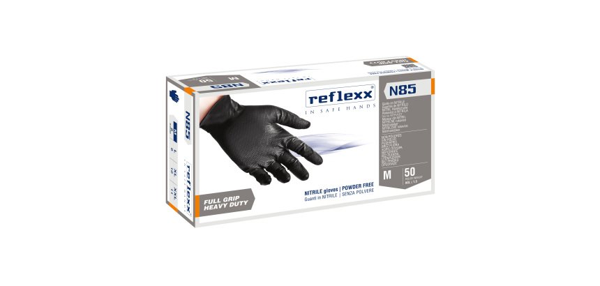 Guanti Reflexx N85B in nitrile nero, 50 unità