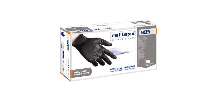 Guanti Reflexx N85B in nitrile nero, 50 unità