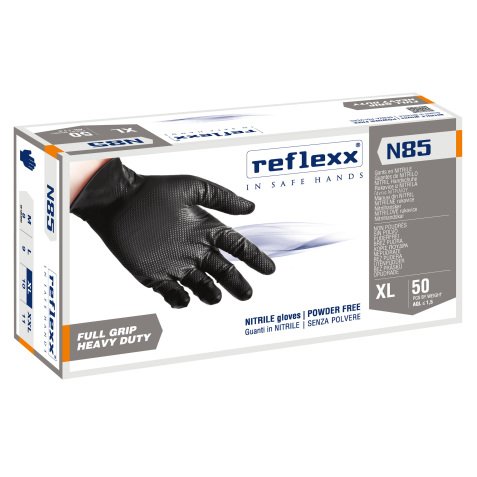 Guanti in nitrile N85B - ultra resistenti - tg XL - nero - Reflexx - conf. 50 pezzi