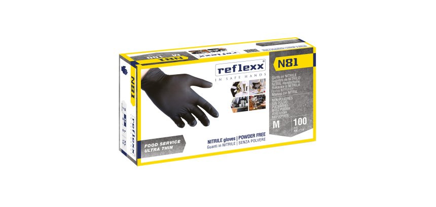 Guanti monouso Reflexx® N81 in nitrile nero, 100 unità