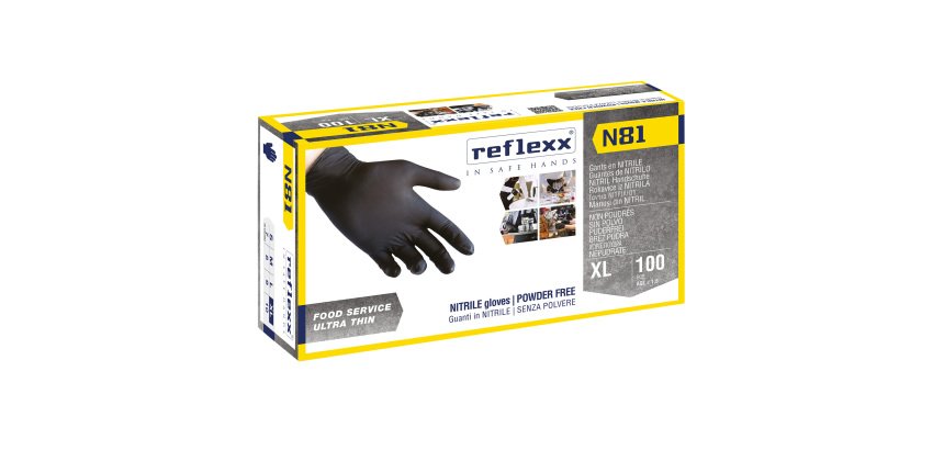 Guanti monouso Reflexx® N81 in nitrile nero, 100 unità