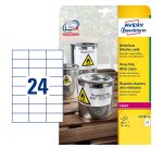 AVERY Etichette resistenti in poliestere bianco 70x37mm, 24 etichette per foglio, adesivo permanente, laser, 20 fogli