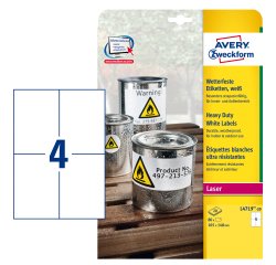 Etichette adesive L4719 - in poliestere - laser - permanenti - 105 x 148 mm - 4 et/fg - 20 fogli - bianco - Avery