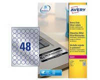 Etichette adesive tonde L6129 - in poliestere - laser - permanenti - diametro 30 mm - 48 et/fg - 20 fogli - argento - Avery