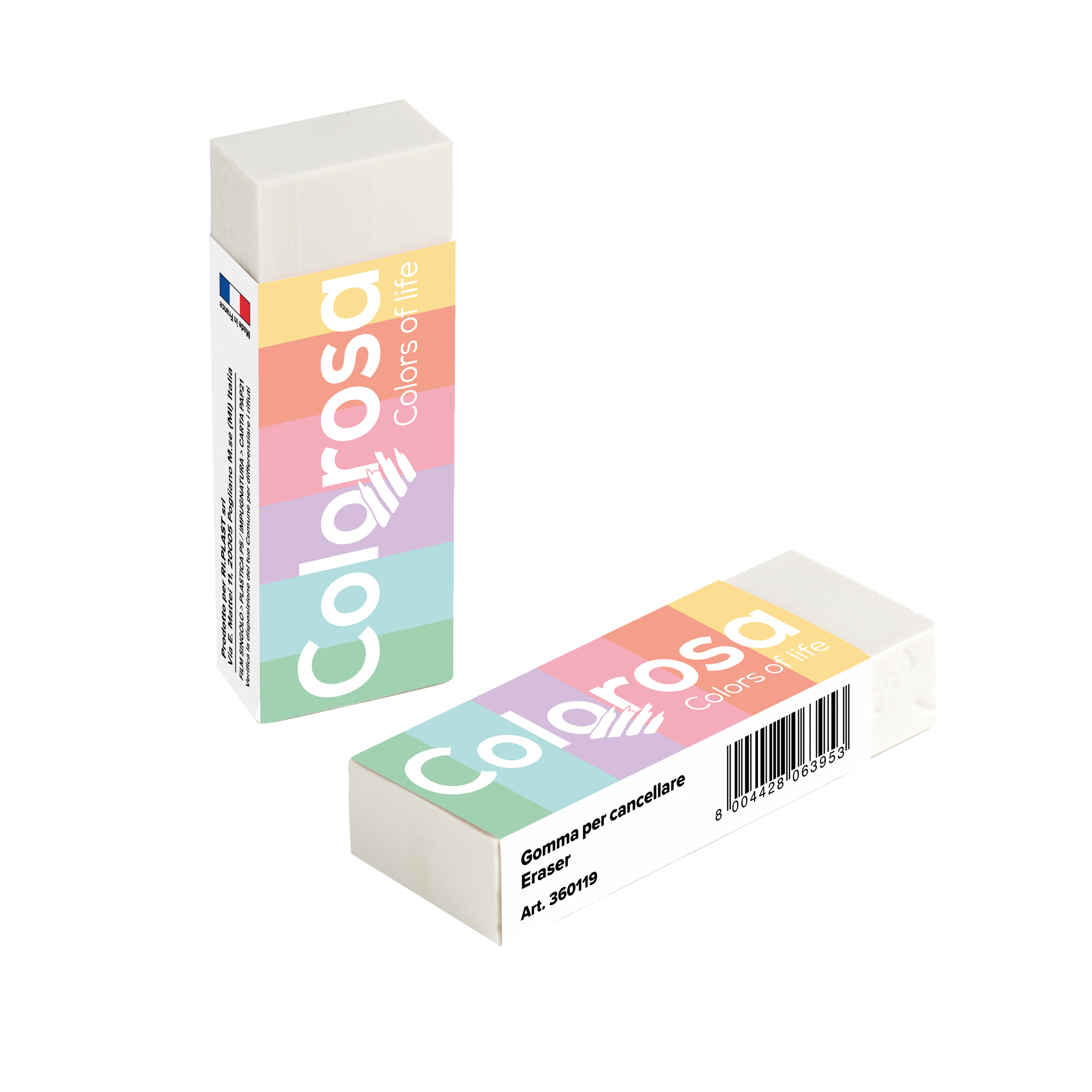 Gomma Colorosa Pastel - 6,2 x 1,2 x 2,2 cm - vinile - RiPlast