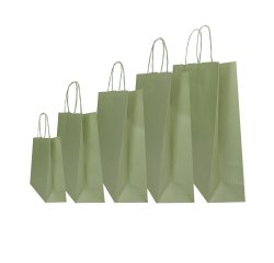 Shopper Twisted - maniglie cordino - 22 x 10 x 29 cm - carta kraft - salvia - Mainetti Bags - conf. 25 pezzi