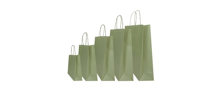 Shopper Twisted - maniglie cordino - 36 x 12 x 41 cm - carta kraft - salvia - Mainetti Bags - conf. 25 pezzi