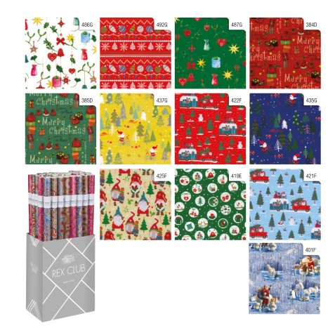Rotolo carta regalo natale - 2 x 0,70 m - fantasie assortite - Rex Sadoch