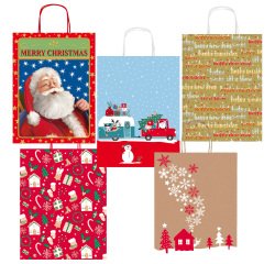 Shopper in carta kraft - con manici - 16 x 21 x 8 cm - fantasia natale - Rex Sadoch