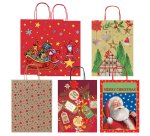 Shopper in carta kraft - con manici - 26 x 34,5 x 12 cm - fantasia natale - Rex Sadoch