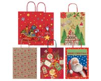 Shopper in carta kraft - con manici - 26 x 34,5 x 12 cm - fantasia natale - Rex Sadoch
