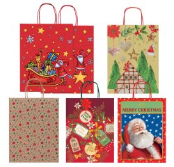 Shopper in carta kraft - con manici - 36 x 46 x 12 cm - fantasia natale - Rex Sadoch