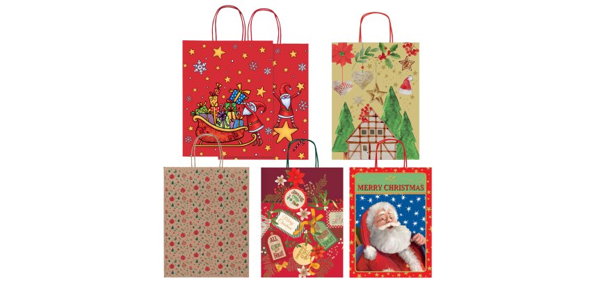 Shopper in carta kraft - con manici - 36 x 46 x 12 cm - fantasia natale - Rex Sadoch