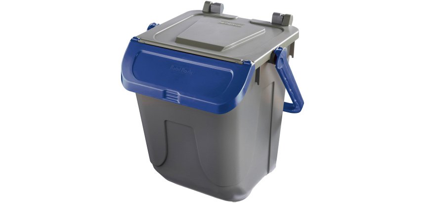 Contenitore portarifiuti Ecology - con sportello e maniglione - 25 L - grigio/blu - Mobil Plastic