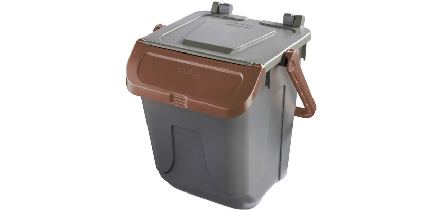 Contenitore portarifiuti Ecology - con sportello e maniglione - 25 L - grigio/bruno - Mobil Plastic