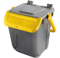 Contenitore portarifiuti Ecology - con sportello e maniglione - 25 L - grigio/giallo - Mobil Plastic
