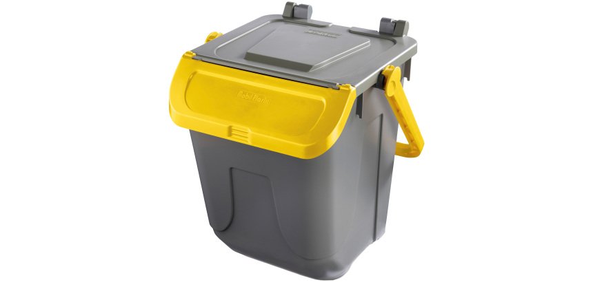 Contenitore portarifiuti Ecology - con sportello e maniglione - 25 L - grigio/giallo - Mobil Plastic