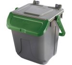 Contenitore portarifiuti Ecology - con sportello e maniglione - 25 L - grigio/verde - Mobil Plastic