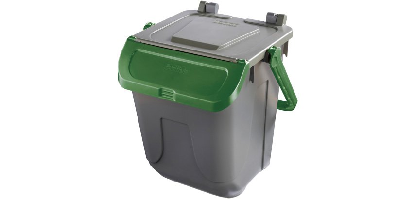 Contenitore portarifiuti Ecology - con sportello e maniglione - 25 L - grigio/verde - Mobil Plastic