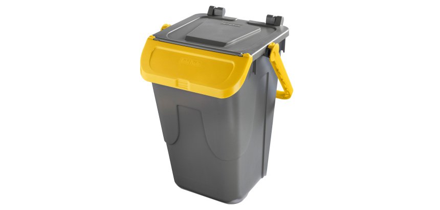 Contenitore portarifiuti Ecology - con sportello e maniglione - 35 L - grigio/giallo - Mobil Plastic