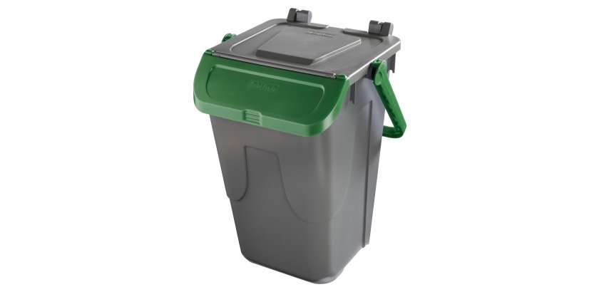 Contenitore portarifiuti Ecology - con sportello e maniglione - 35 L - grigio/verde - Mobil Plastic