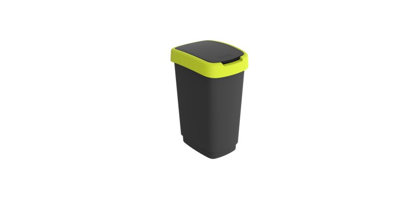 Pattumiera con coperchio basculante - 25 L - 33,3 x 25,2 x 47,6 cm - PPL - nero/verde lime - Rotho