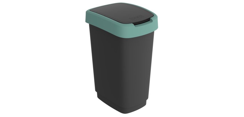 Pattumiera con coperchio basculante - 50 L - 40,1 x 29,1 x 60,2 cm - PPL - nero/verde scuro - Rotho