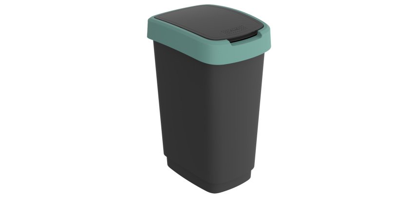 Pattumiera con coperchio basculante - 50 L - 40,1 x 29,1 x 60,2 cm - PPL - nero/verde scuro - Rotho