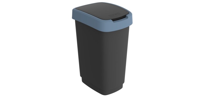 Pattumiera con coperchio basculante - 50 L - 40,1 x 29,1 x 60,2 cm - PPL - nero/blu - Rotho