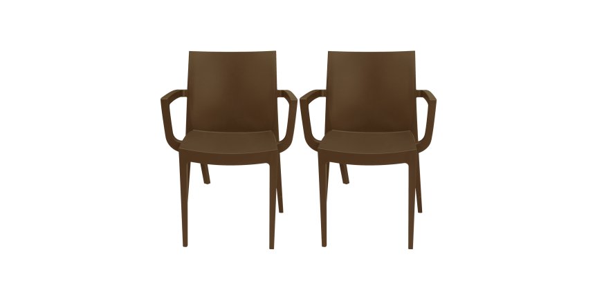 Sedia Venice - con braccioli - 59 x 51 x 80 cm - polipropilene - moka - Grandsoleil - conf. 2 pezzi